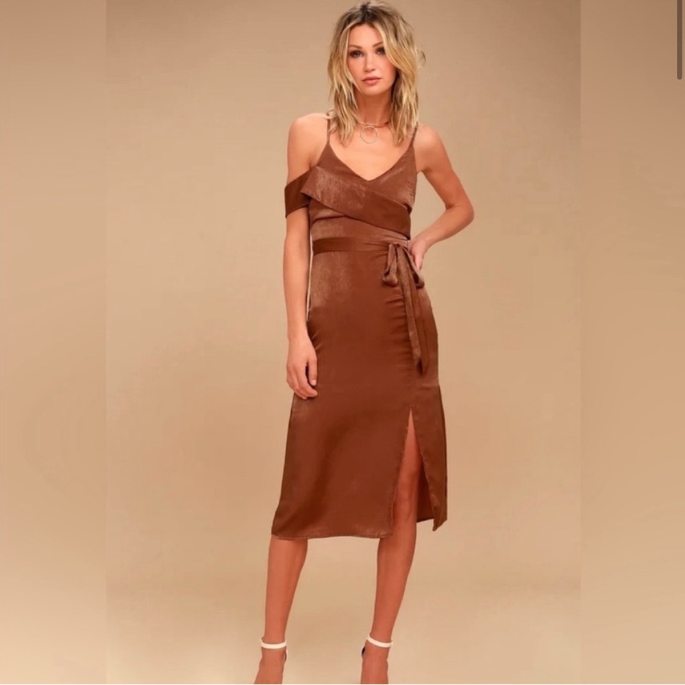 JOA Nordstrom rust brown / orange satin dress